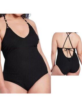 68.🆕XL Size 16  Shade & Shore  Ribbed Bead Knot Detail  Swimsuit